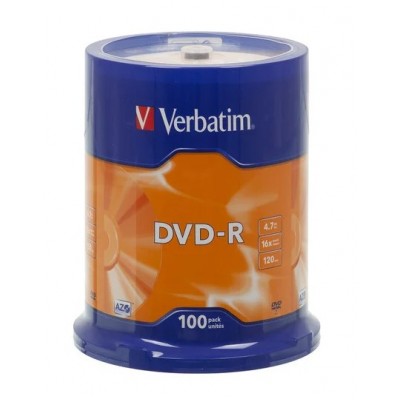 Диск DVD-R Verbatim 4.7 ГБ 16x cake box 43549 (100 штук в упаковке)